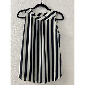 Van‎ Heusen Sleeveless Blouse Womens XS White Blue Stripe Lightweight Corporate